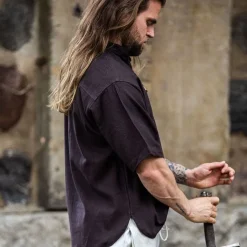 Leonardo Carbone Chemise Médiévale Avec Manches Courtes, Marron -Vetements Halloween Boutique chemise medievale avec manches courtes marron 4