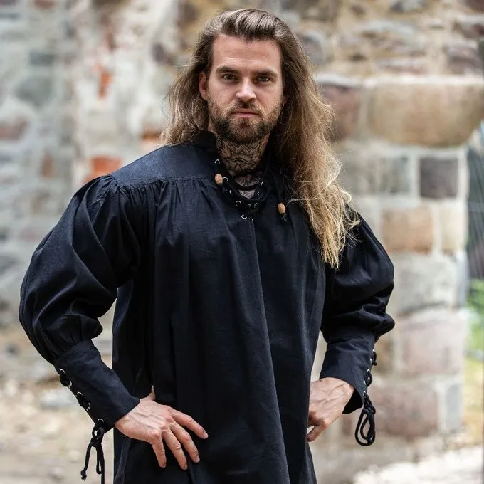 Leonardo Carbone Chemise Médiévale Louis, Noir 2 Leonardo Carbone Chemise Médiévale Louis, Noir – Image 2