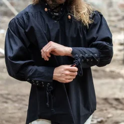 Leonardo Carbone Chemise Médiévale Louis, Noir 10 Leonardo Carbone Chemise Médiévale Louis, Noir -Vetements Halloween Boutique chemise medievale louis noir 4