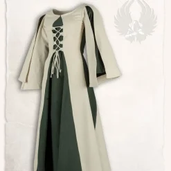 Mytholon Filles Médiévales Robe Kirian, Crème / Vert -Vetements Halloween Boutique filles medievales robe kirian creme vert 4