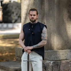 Leonardo Carbone Jean De Chemise De Pirate, Noir -Vetements Halloween Boutique jean de chemise de pirate noir 3