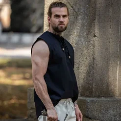 Leonardo Carbone Jean De Chemise De Pirate, Noir -Vetements Halloween Boutique jean de chemise de pirate noir 4