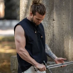 Leonardo Carbone Jean De Chemise De Pirate, Noir -Vetements Halloween Boutique jean de chemise de pirate noir 5