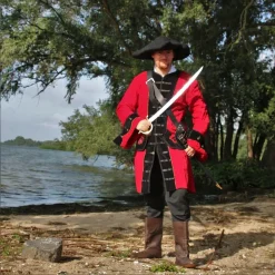 Leonardo Carbone Manteau De Pirate En Velours, Rouge-noir -Vetements Halloween Boutique manteau de pirate en velours rouge noir 2