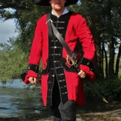 Leonardo Carbone Manteau De Pirate En Velours, Rouge-noir
