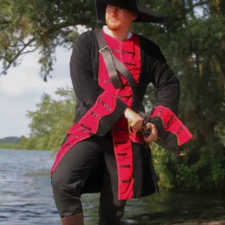 Leonardo Carbone Manteau De Pirate Velours Noir-rouge -Vetements Halloween Boutique manteau de pirate velours noir rouge 2