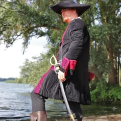 Leonardo Carbone Manteau De Pirate Velours Noir-rouge -Vetements Halloween Boutique manteau de pirate velours noir rouge 3