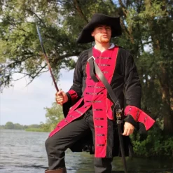 Leonardo Carbone Manteau De Pirate Velours Noir-rouge -Vetements Halloween Boutique manteau de pirate velours noir rouge 5